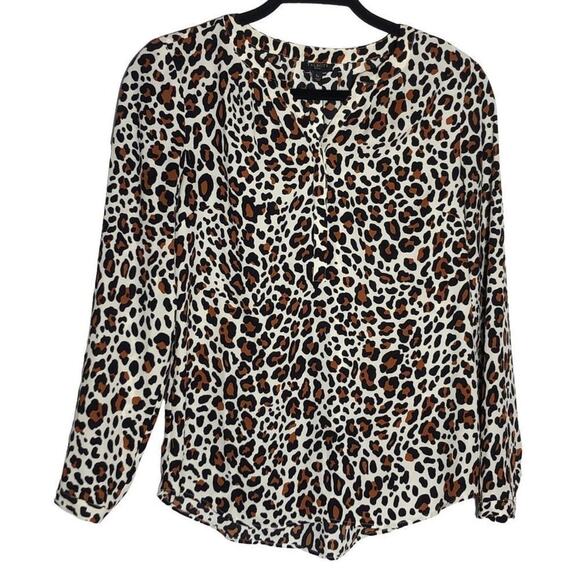 Talbots Slouchy Leopard Print Blouse Small Petite Brown Black Cream Multicolor - Picture 1 of 12